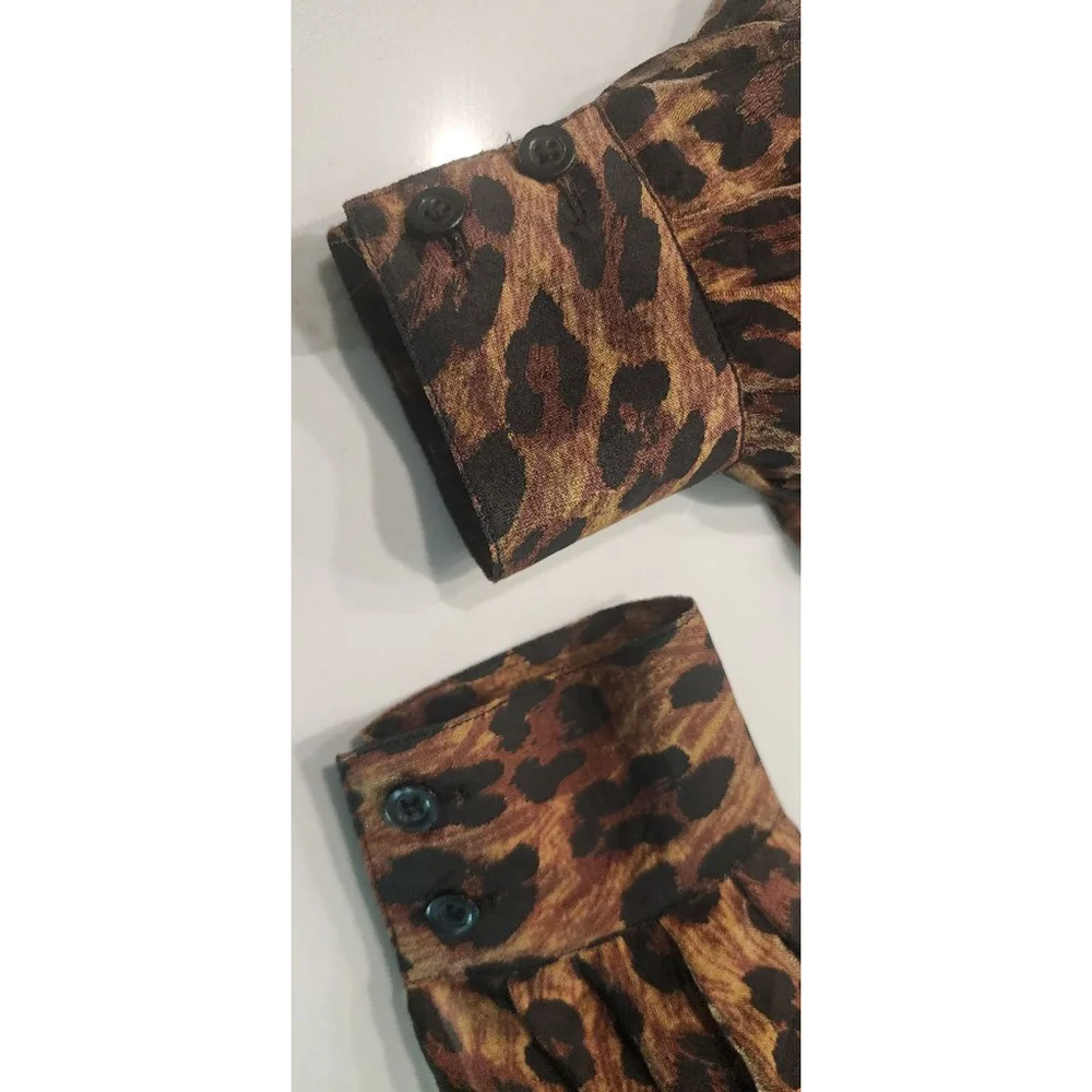 Vintage 80s Portara Leopard Print Sheer Wrap Blouse Size S 38 German Designer